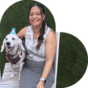 women sitting with pet